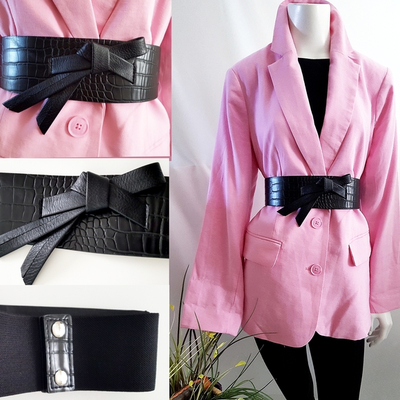 Croc-Embossed Corset High Waist Belt With Bow - Picture 3 of 9